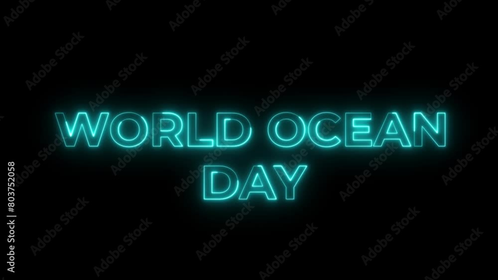 World Ocean Day Neon Animation Text World Ocean Day Neon Animation Text