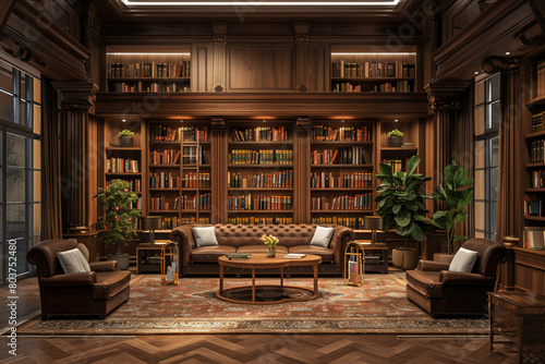 interior of a library with sofa