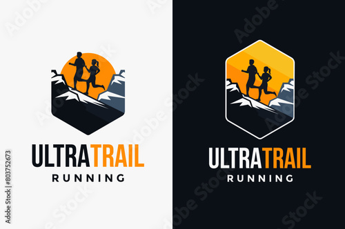 Badge patch emblem Outdoor Ultra Trail running logo vector set