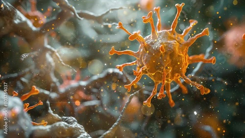 rabies viruses orange in neuron intracytoplasmic. seamless looping overlay 4k virtual video animation background photo