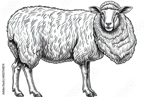 Sheep illustration clear thick black outlines line art no missing arms no missing legs style raw vector lines photo