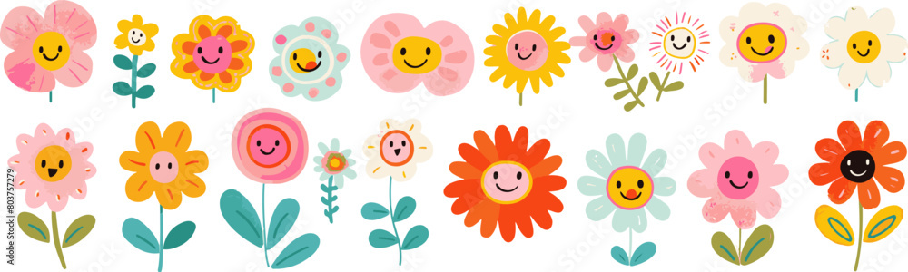 A vector illustration of cute smiling flowers A vector illustration of cute smiling flowers