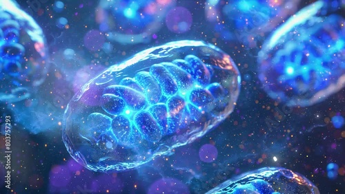 mitochondria on a dark blue background- 3d illustration. seamless looping overlay 4k virtual video animation background photo