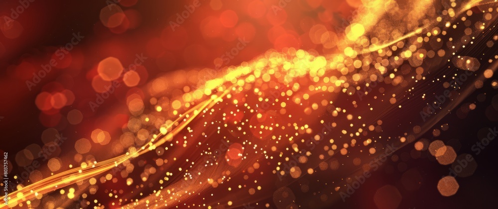 Dark background with golden lines and particles of light. A red and gold color scheme suitable as a background for the opening or award ceremony of an art exhibition Dark background with golden lines and particles of light. A red and gold color scheme suitable as a background for the opening or award ceremony of an art exhibition