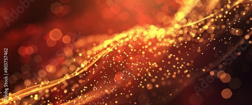 Dark background with golden lines and particles of light. A red and gold color scheme suitable as a background for the opening or award ceremony of an art exhibition photo