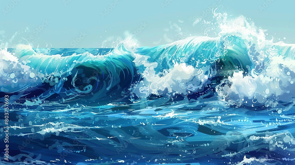 Obraz premium Blue Tempest: Illustrating the Intensity of High Waves on the Open Sea