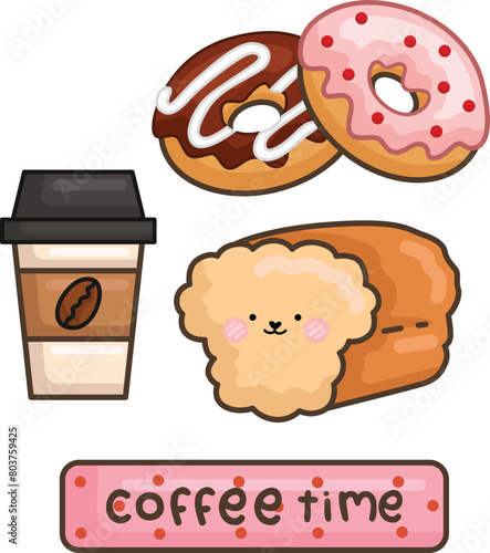a vector of bread, coffee, and donut