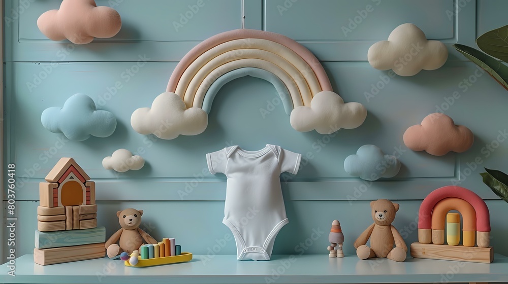 Gentle Nursery Vibe: Onesie, Toys, and Soft Color Scheme