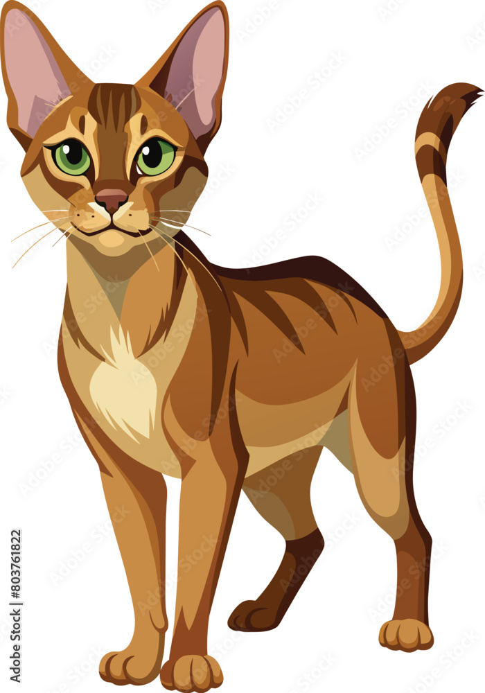 Illustration of a brown cat with green eyes on a white background