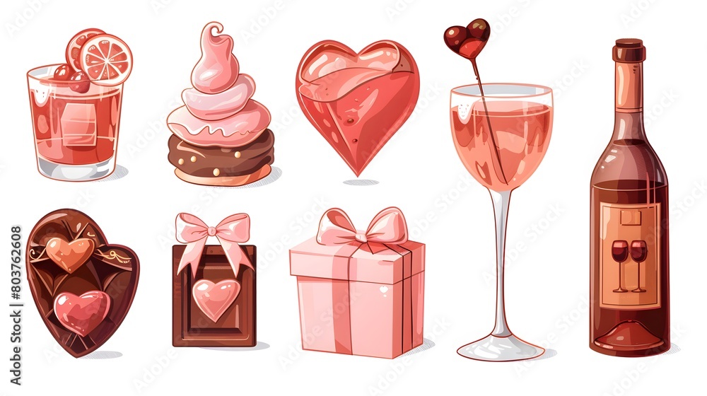 Romantic Gift Set Vector Illustration Isolated on White with Chocolates and Cocktails Romantic Gift Set Vector Illustration Isolated on White with Chocolates and Cocktails