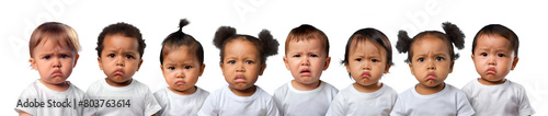 Eight unhappy babies. PNG format with transparent background.