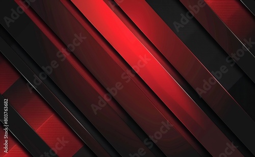 Red and black background with diagonal lines of light. A simple style with a metallic texture and gradient effect