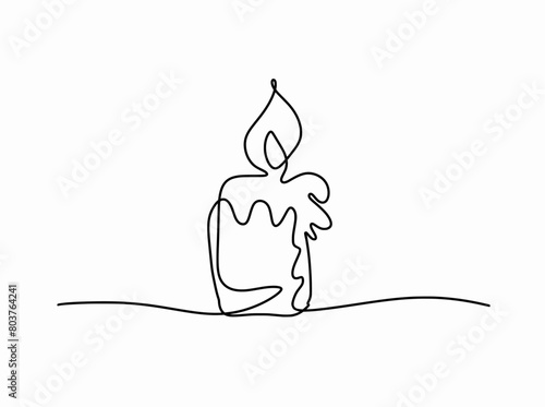 Continuous one line drawing of burning flame candle, Vector illustration