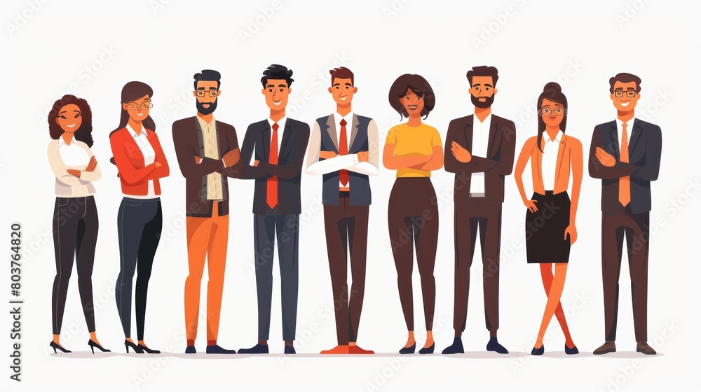 Obraz premium Collection of charming young entrepreneurs or businessmen and managers. Business people standing togever. Flat modern cartoon style. cartoons. Illustrations