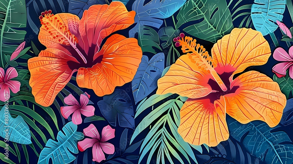 custom made wallpaper toronto digitalorange hibiscus flowers illustration poster background