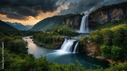 waterfall in the mountains Nature s Masterpiece Breathtaking Landscape