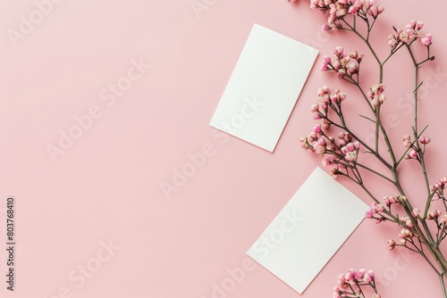 Minimalist blank notes template design with soft pink background and flower decoration