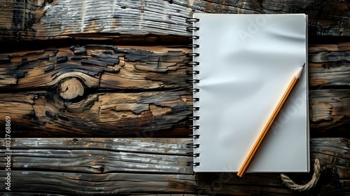 Imaginative Beginnings: Blank Notebook and Pencil on Natural Wood