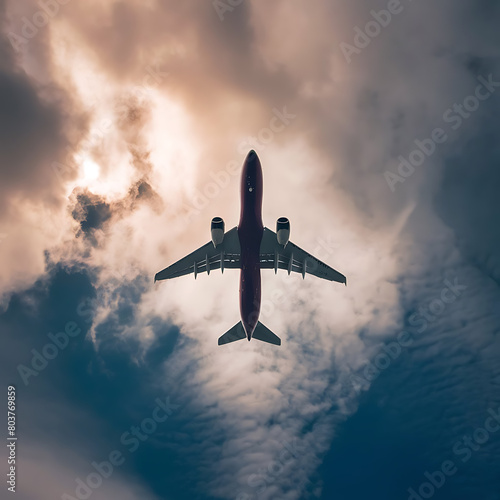 airplane flying in the sky with clouds