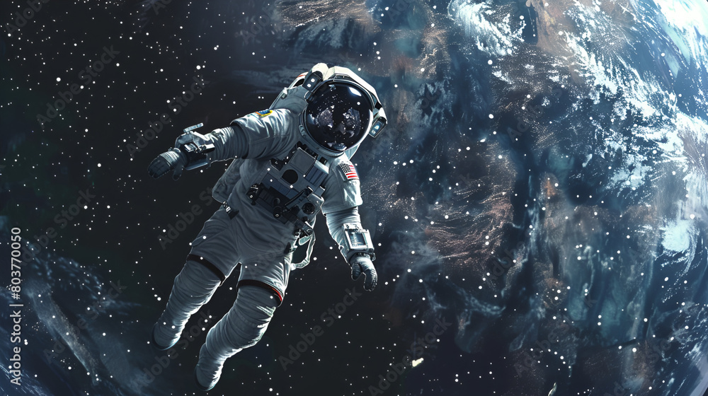 Fototapeta premium Artistic Style Painting Drawing of Spaceman Astronaut Floating in the Space Chilling in the Galaxy Aspect 16:9