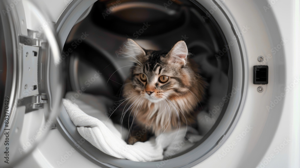 A Cat Explores Washing Machine for a Cozy Hideou A Cat Explores Washing Machine for a Cozy Hideou
