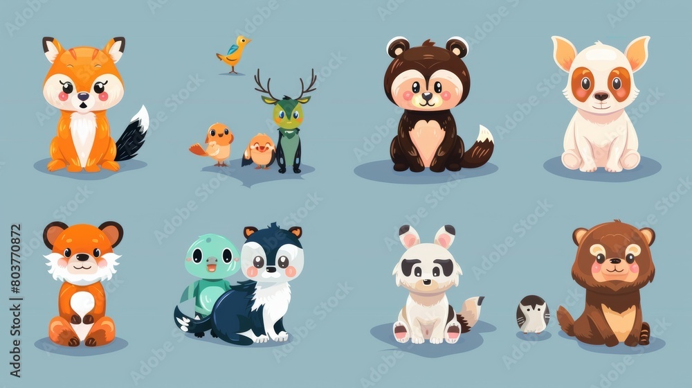 set of cute animals with label decoration. animals. Illustrations