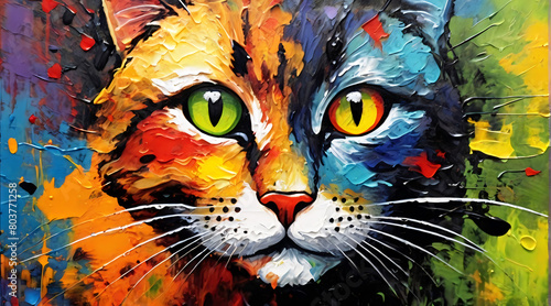 Cat colorful painting abstract background design illustration. © Ai .stocker