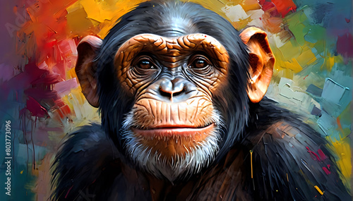 Chimpanzee colorful painting abstract background design illustration.