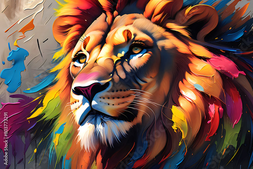 Lion colorful painting abstract background design illustration.