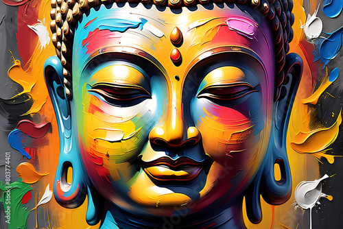 Face of buddha colorful painting abstract background design illustration.