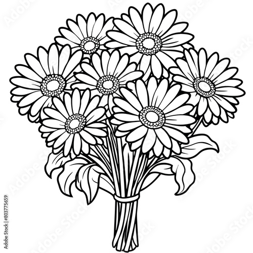 Gerbera Flower Bouquet outline illustration coloring book page design, Gerbera Flower Bouquet black and white line art drawing coloring book pages for children and adults
