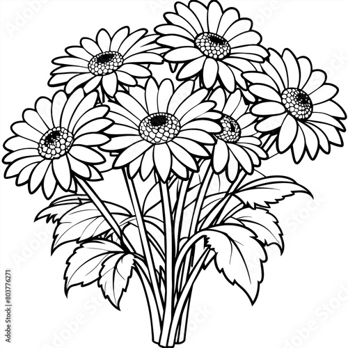 Gerbera Flower Bouquet outline illustration coloring book page design  Gerbera Flower Bouquet black and white line art drawing coloring book pages for children and adults 