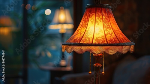Vintage lamp in the interior of the living room at night. © tnihousestudio
