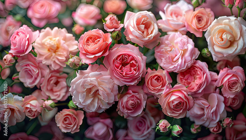  A vibrant display of pink and peach roses  with their soft hues creating an enchanting floral arrangement. Created with Ai
