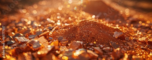 Pile of raw copper ore in mine facility. banner