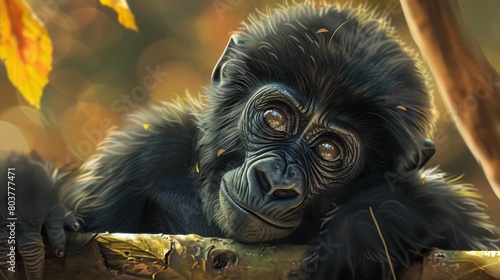 Wild Mountain Gorilla Baby. animals. Illustrations photo