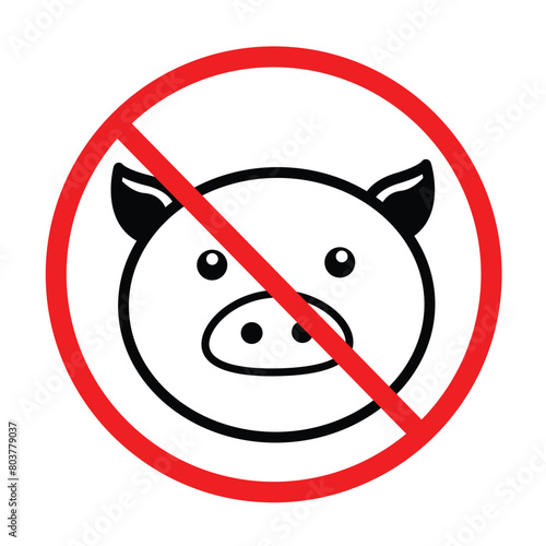 No pork or lard icon sign illustration isolated on square white background. Simple flat poster design for prints drawings.