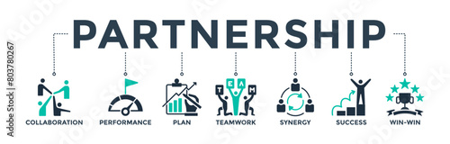 Partnership banner web icon concept with glpyh icon of collaboration, performance, plan, teamwork, synergy, success and win-win solution. Vector illustration