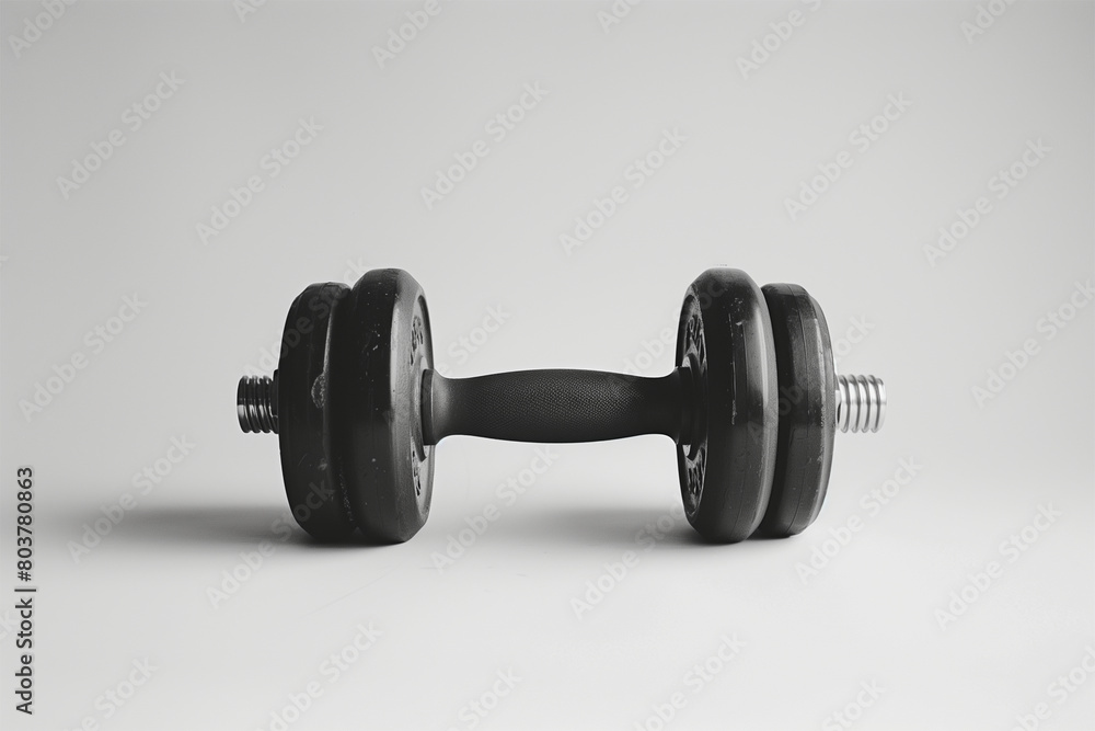 Single Black Dumbbell on a Minimalist White Background Single Black Dumbbell on a Minimalist White Background