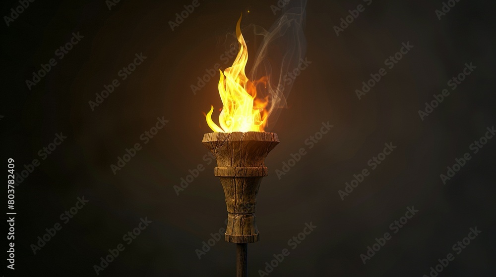 Medieval Blaze: A 3D Illustration of a Wooden Torch Fire Medieval Blaze: A 3D Illustration of a Wooden Torch Fire