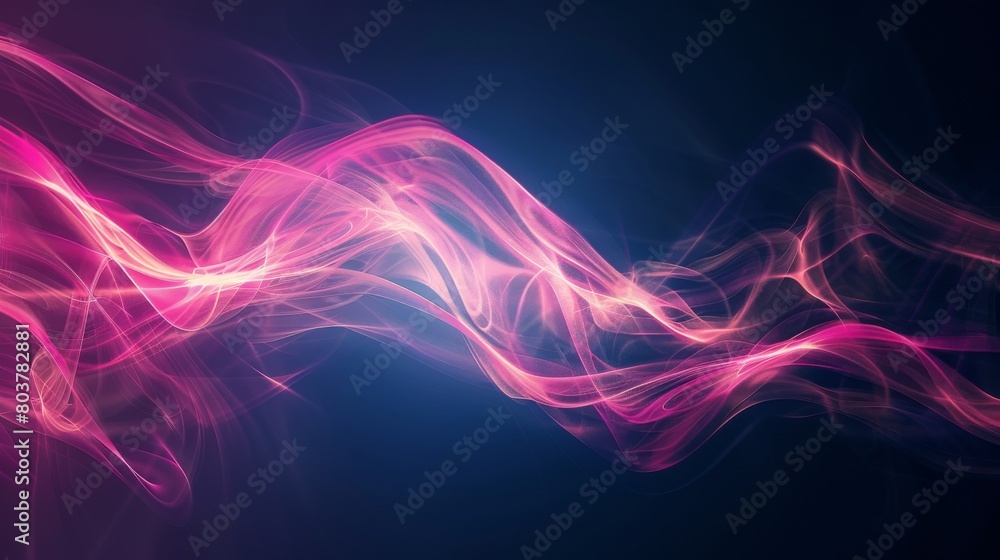 Fototapeta premium Abstract wave flowing light patterns against a dark background. The lights predominantly appear in shades of pink and white, creating an ethereal and mesmerizing visual effect.