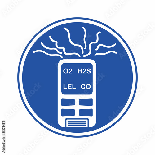 Gas test illustration of confined space work safety. Multi gas detector with the symbol of oxygen, carbon monoxide, explosive limit and hydrogen sulfide.