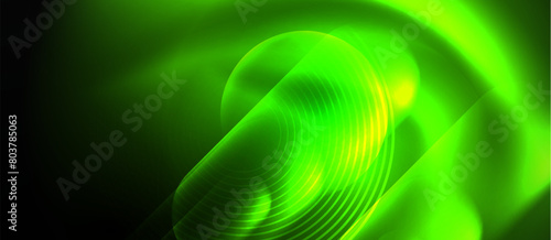 A macro photograph showcasing the vibrant colorfulness of a green swirl pattern on a dark black background, resembling a terrestrial plant or grass in liquid form