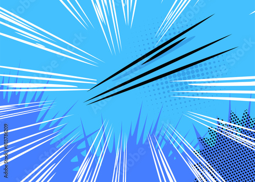 Blue Cartoon Abstract Background, comic book backdrop. Retro vector comics pop art design illustration.