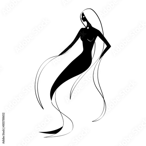 首飾りをつけた人魚 手足の先がヒレのように見える髪の長い女性像 想像上の生物