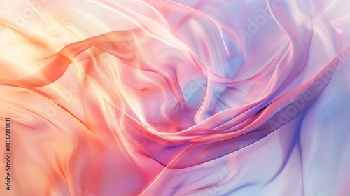 Abstract backround features swirling, fluid-like shapes in a blend of soft colors. The colors transition smoothly from warm tones like pink and orange to cooler tones like blue and purple