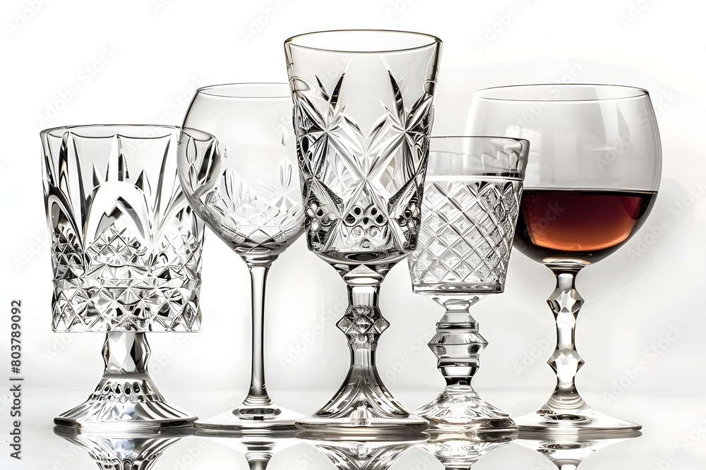 zeimage Elegant Crystal Wine Glasses on White Background zeimage Elegant Crystal Wine Glasses on White Background