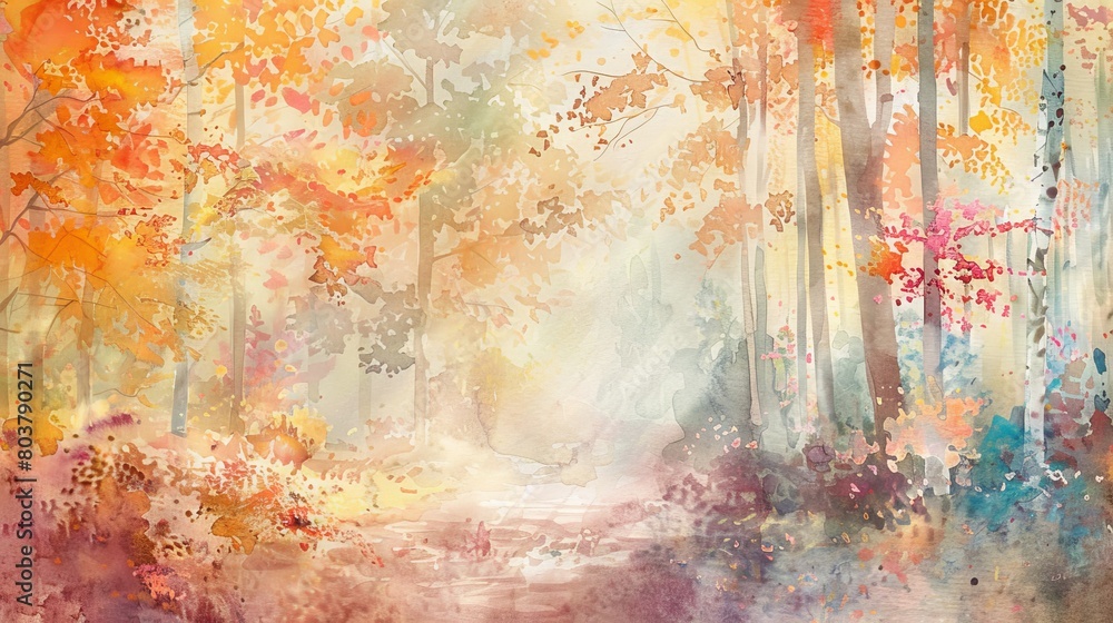 Obraz premium Gentle watercolor of a forest at twilight, the fading light casting soft shadows and highlighting the peaceful ambiance of the natural setting