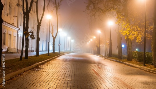 Foggy night street