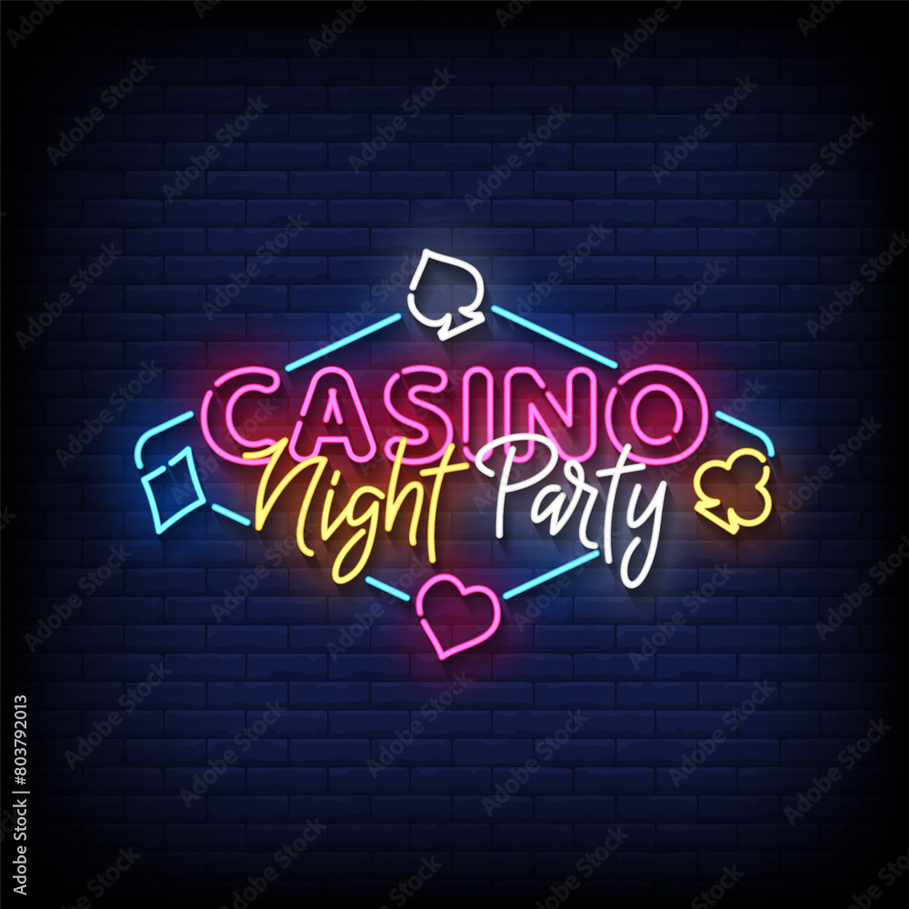 casino night party neon Sign on brick wall background vector